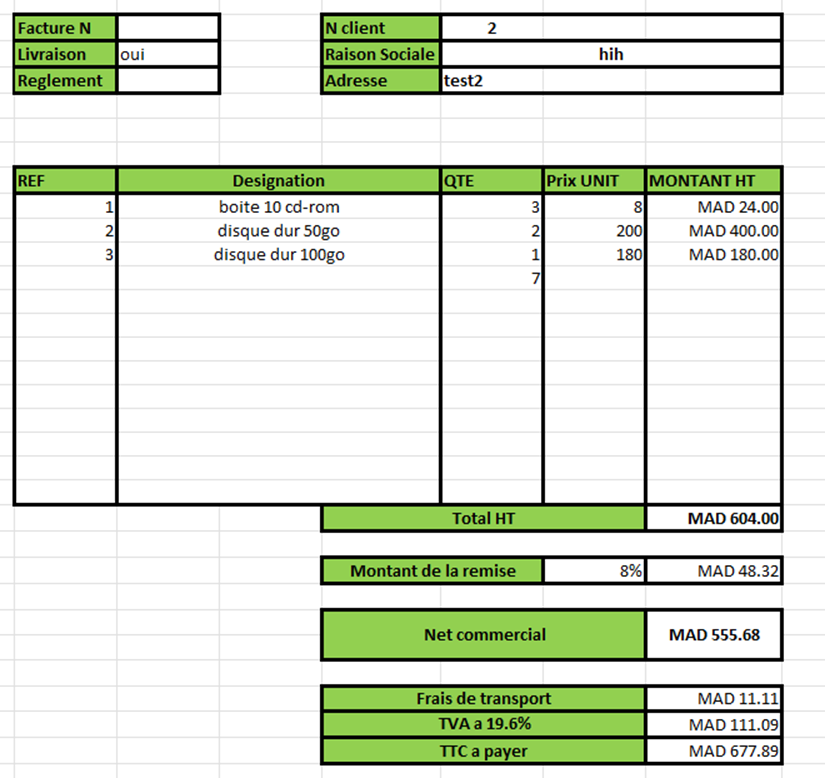 Invoice in Excel