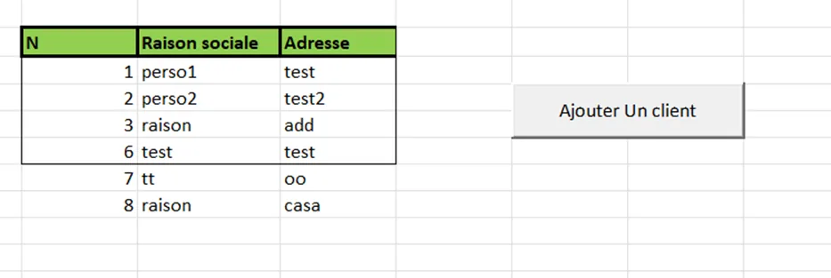 Client Table in Excel
